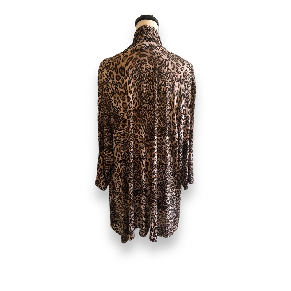 Vikki Vi Womens 2X Leopard Print Open Front Cardigan Slinky Longline Jacket USA - Picture 4 of 7